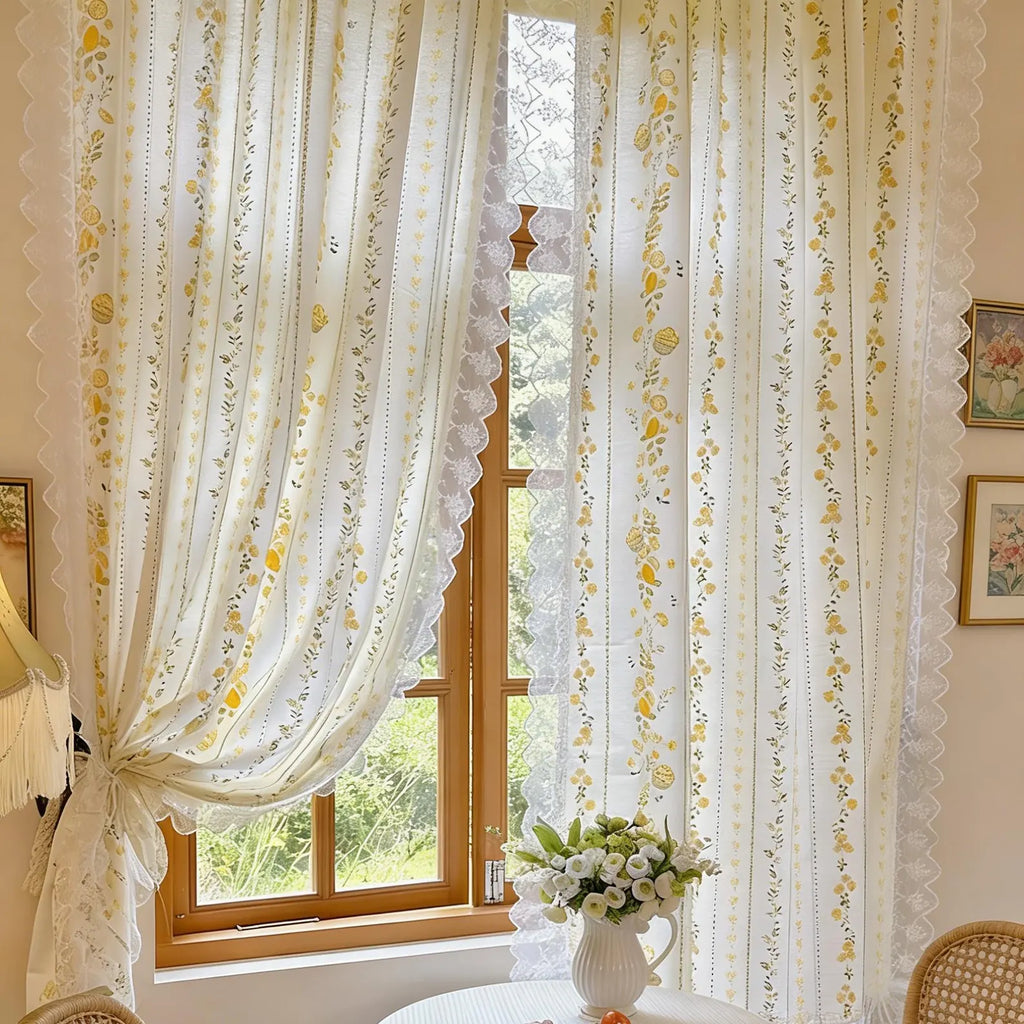 French Beige Floral Curtain
