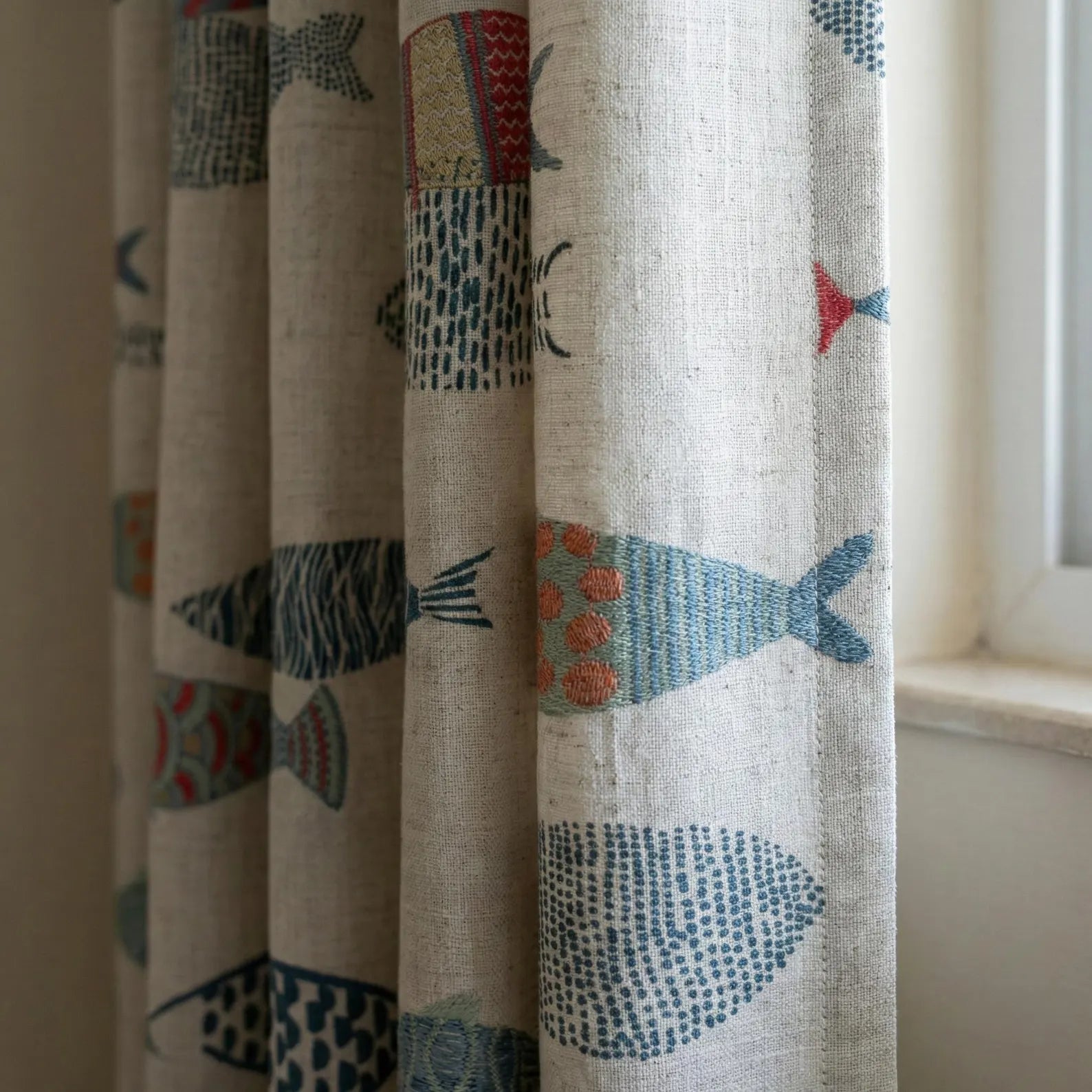 Embroidered Fish Linen Curtains